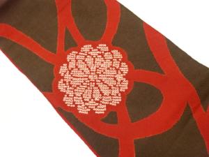 ふくれ織絞り抽象曲線に菊模様開き名古屋帯（額縁仕立て）